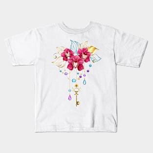 Pink Orchid with Gold Key Kids T-Shirt